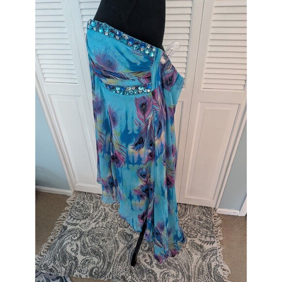 Deb Vtg 90s Y2K Dress Womens 24 Strapless Embellished High-lo Blue Peacock Maxi - Picture 7 of 16